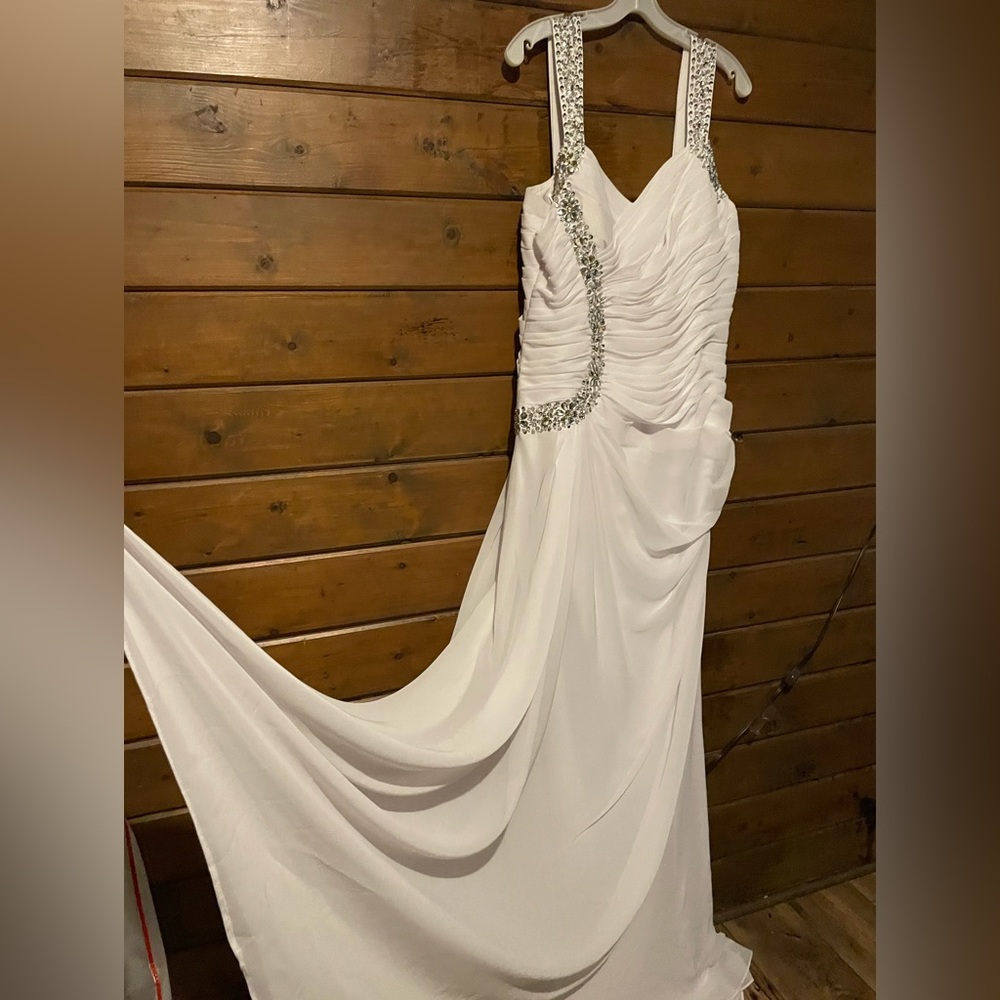 Wedding Dress, white with bling out straps  and can be adjusted in back